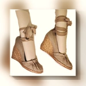 BCBGMaxAzria Lace-Up Linen Platform Espadrille Sandals